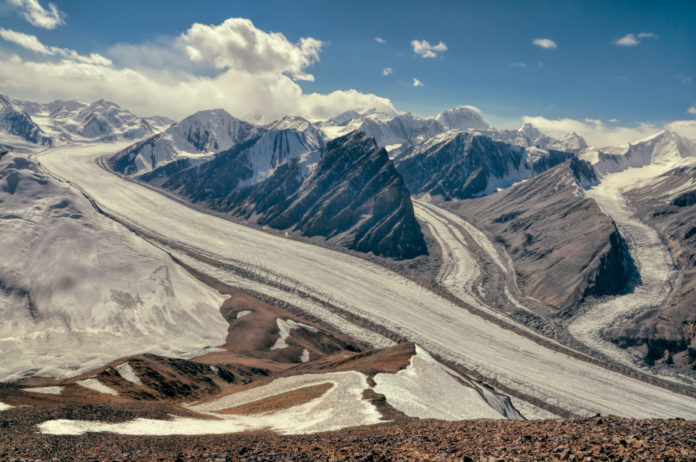 Fedchenko Glacier in Pamir mountains in Tajikistan.
