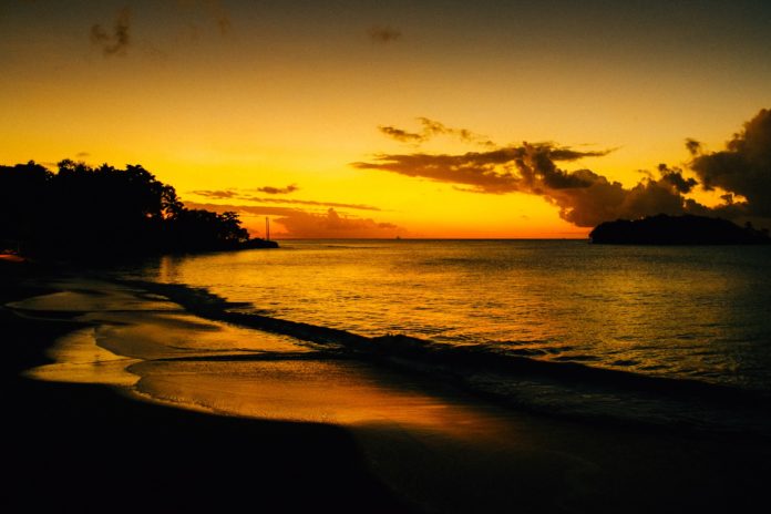 A golden sunset in St. Lucia