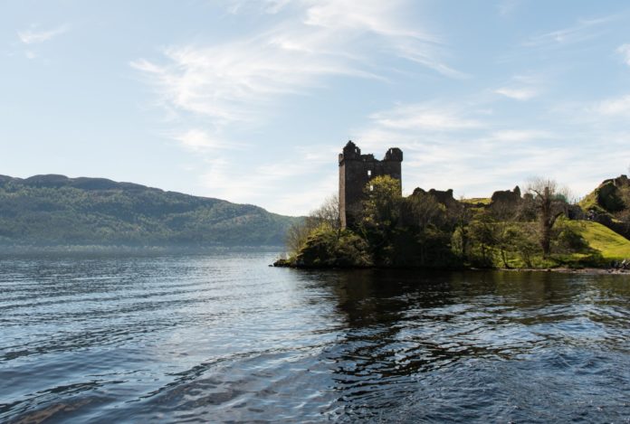 Urquhart Castle and Loch Ness in Scotland.