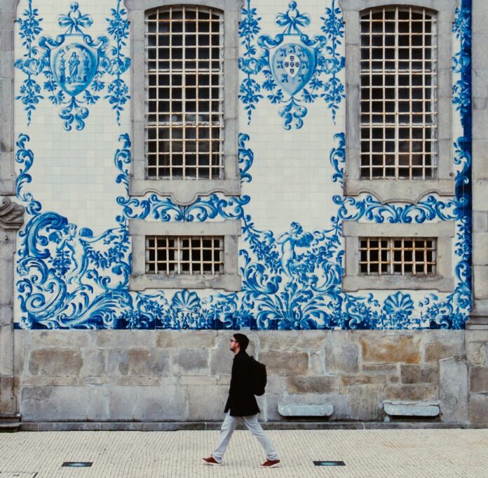 Blue mosaic in Porto, Portugal