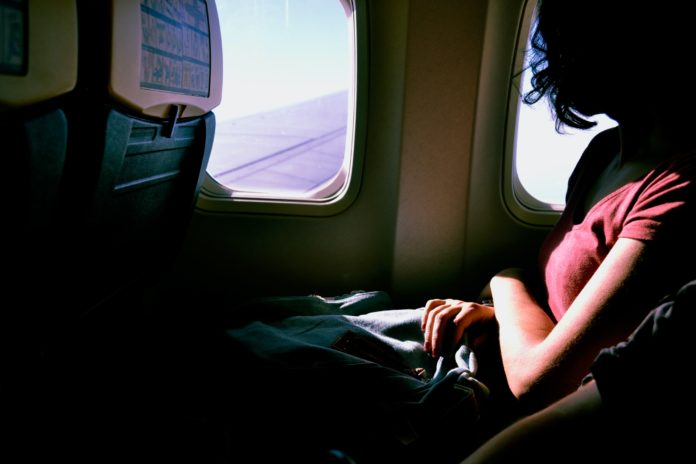 Woman on a plane