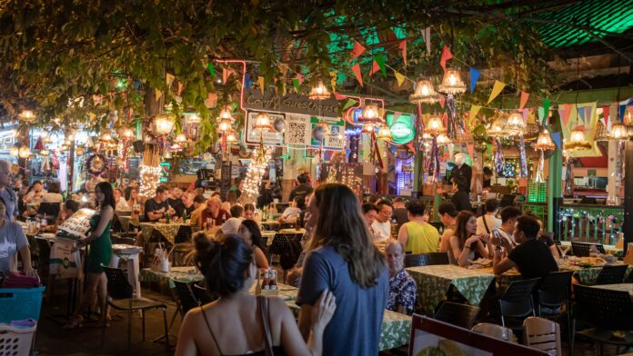 Open air restaurant in Bangkok, Thailand