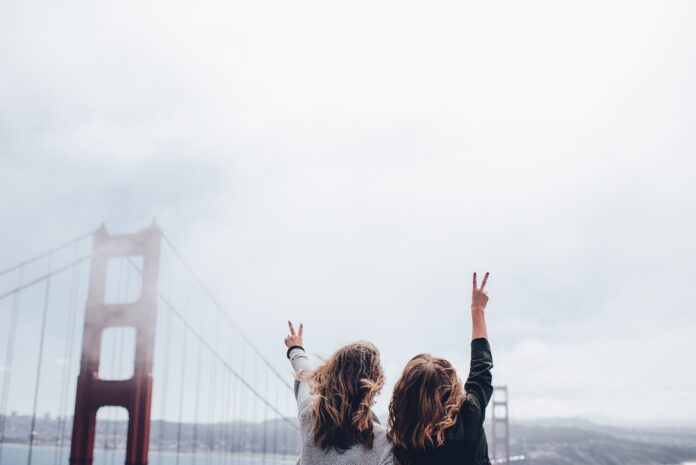 Peace sign by Golden Gate Bridge, San Francisco, United States