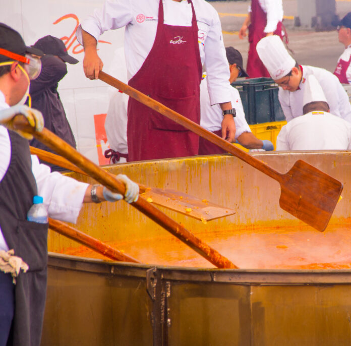 Preparation of the biggest locro potato soup in Quito, Ecuador
