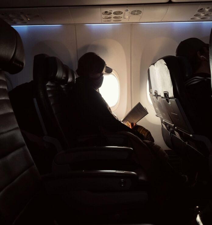 Dark airplane seat