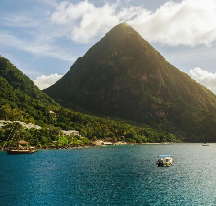Pitons Peaks in the Pitons Bay, St. Lucia