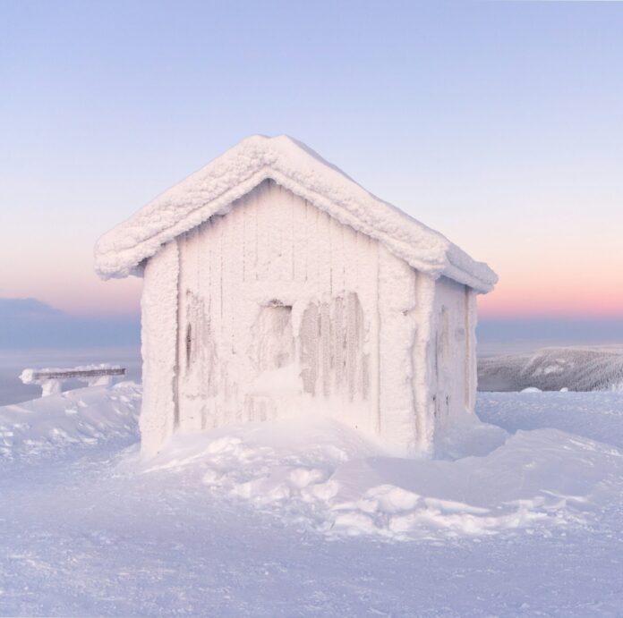 Frozen shed in the tundra